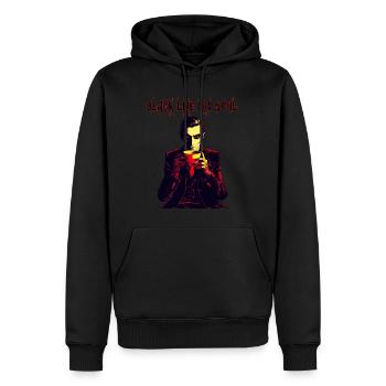 A creepy vampire drinking coffee - Men’s Premium Organic Hoodie - black - Front - Nico (187cm)