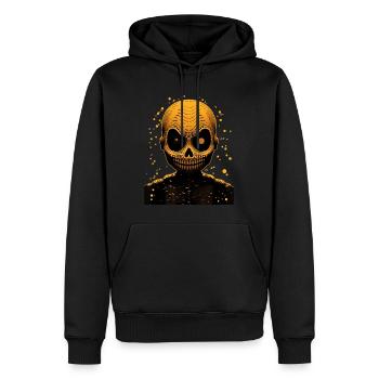 Une tête de squelette jaune effrayante, Hlloween - Sweat à capuche Premium bio Homme - noir - Devant - Nico (187cm)