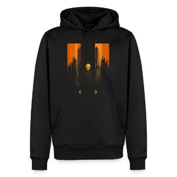 Effrayant homme de crâne orange portant une cape - Sweat à capuche Premium bio Homme - noir - Devant - Nico (187cm)