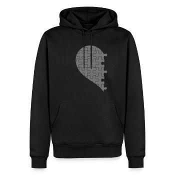 Couples assortis demi coeur Saint Valentin gris 2 - Sweat à capuche Premium bio Homme - noir - Devant - Nico (187cm)