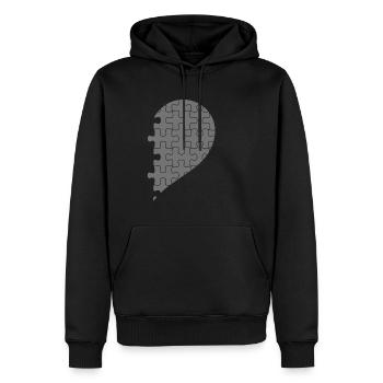 Passende Paare Halbherz Valentinstag Grau 1 - Männer Premium Bio Hoodie - Schwarz - Vorne - Nico (187cm)