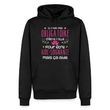 Folle et aide-soignante Humour Aide-soignante - Sweat à capuche Premium bio Homme - noir - Devant - Nico (187cm)