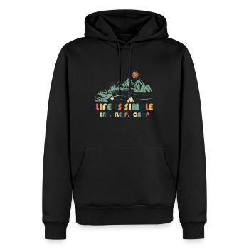La vie est simple. Manger. Dormir. Camp - Sweat à capuche Premium bio Homme - noir - Devant - Nico (187cm)