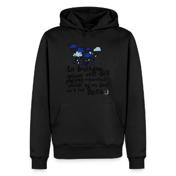 humour citation breton pluie bretagne message 1 - Sweat à capuche Premium bio Homme - noir - Devant - Nico (187cm)