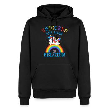 Les licornes sont nées en Belgique.Drôles de cadeaux de licorne - Sweat à capuche Premium bio Homme - noir - Devant - Nico (187cm)