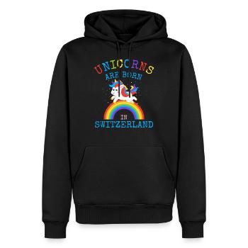 Les licornes sont nées en Suisse.Funny Unicorn Kid - Sweat à capuche Premium bio Homme - noir - Devant - Nico (187cm)