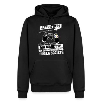 Gameur Shirt • Jeux de Video • Manette Cadeaux - Sweat à capuche Premium bio Homme - noir - Devant - Nico (187cm)