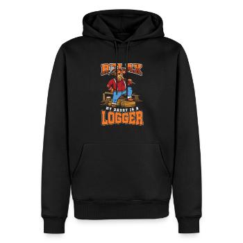 Détendez-vous, mon papa est un bûcheron bûcheron bûcheron - Sweat à capuche Premium bio Homme - noir - Devant - Nico (187cm)