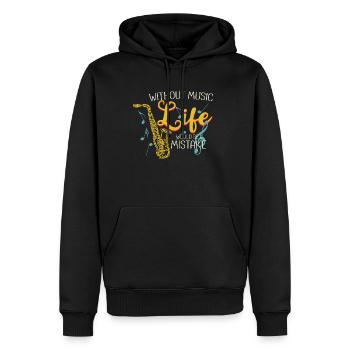 Saxophon verspielt mit Zitat - Männer Premium Bio Hoodie - Schwarz - Vorne - Nico (187cm)