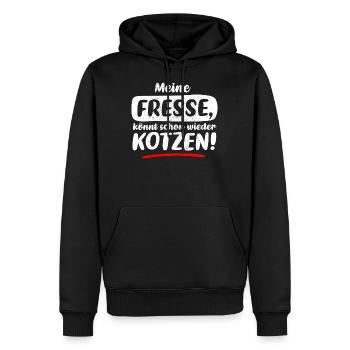 SPRUCH, MEINE FRESSE, KÖNNT SCHON WIEDER KOTZEN! - Männer Premium Bio Hoodie - Schwarz - Vorne - Nico (187cm)