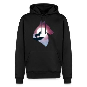 Wolf Vollmond heulen Illustration Geschenk - Männer Premium Bio Hoodie - Schwarz - Vorne - Nico (187cm)