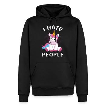 Licorne je déteste les gens cadeau de Licorne - Sweat à capuche Premium bio Homme - noir - Devant - Nico (187cm)