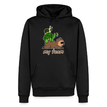 L’équipe Lentement - Sweat à capuche Premium bio Homme - noir - Devant - Nico (187cm)