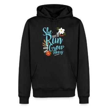 Verset de la Bible chrétienne, elle courra et grandira - Sweat à capuche Premium bio Homme - noir - Devant - Nico (187cm)