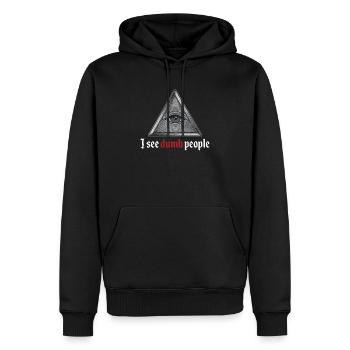 Je vois des gens stupides cadeaux énonciations drôles Illuminati - Sweat à capuche Premium bio Homme - noir - Devant - Nico (187cm)