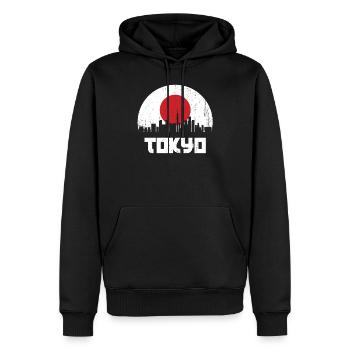 Tokio - Männer Premium Bio Hoodie - Schwarz - Vorne - Nico (187cm)