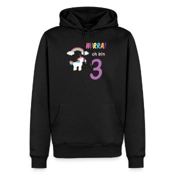 Hurra ich bin 3 Dritter Geburtstag 3 Jahre Einhorn - Männer Premium Bio Hoodie - Schwarz - Vorne - Nico (187cm)