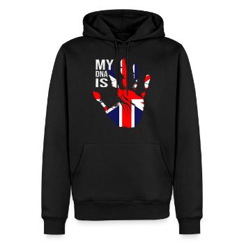 Drapeau britannique, mon ADN est britannique, drapeau Union Jack - Sweat à capuche Premium bio Homme - noir - Devant - Nico (187cm)