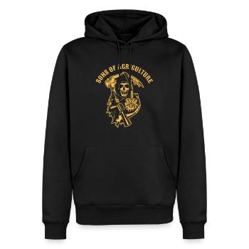 Agriculture paysanne - Sweat à capuche Premium bio Homme - noir - Devant - Nico (187cm)