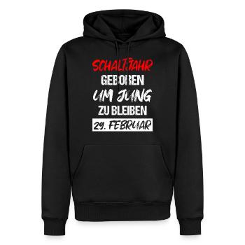 Schaltjahr Geboren Um Jung Zu BLeiben - Männer Premium Bio Hoodie - Schwarz - Vorne - Nico (187cm)