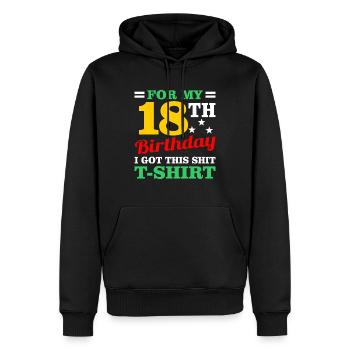 18 ans - Sweat à capuche Premium bio Homme - noir - Devant - Nico (187cm)
