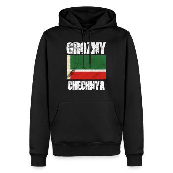 Grozny Tchétchénie, drapeau tchétchène - Sweat à capuche Premium bio Homme - noir - Devant - Nico (187cm)