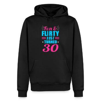 30e anniversaire - Sweat à capuche Premium bio Homme - noir - Devant - Nico (187cm)
