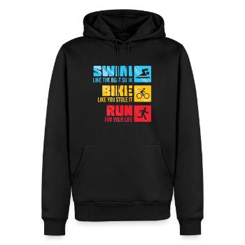 Motivation du triathlon disant - Sweat à capuche Premium bio Homme - noir - Devant - Nico (187cm)