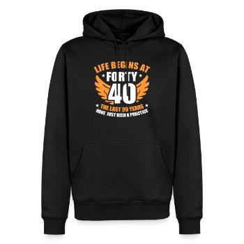 40e anniversaire - Sweat à capuche Premium bio Homme - noir - Devant - Nico (187cm)