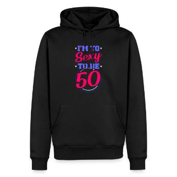 50e anniversaire - Sweat à capuche Premium bio Homme - noir - Devant - Nico (187cm)