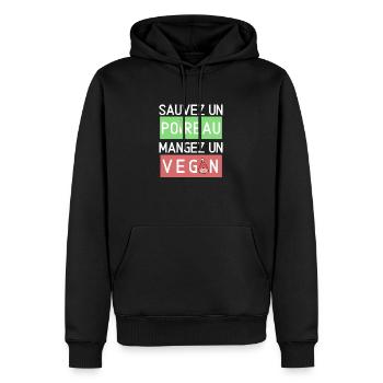t shirt sauvez un poireau mangez un vegan humour - Sweat à capuche Premium bio Homme - noir - Devant - Nico (187cm)