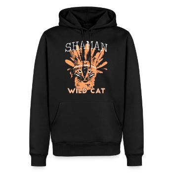 Shaman wild cat - Sweat à capuche Premium bio Homme - noir - Devant - Nico (187cm)