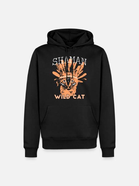 Shaman wild cat - Sweat à capuche Premium bio Homme - noir