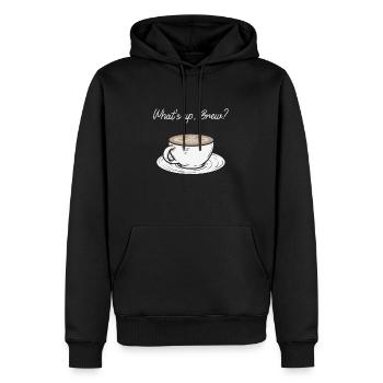What's up, Brew? Lustiges Kaffee Fans Shirt - Männer Premium Bio Hoodie - Schwarz - Vorne - Nico (187cm)