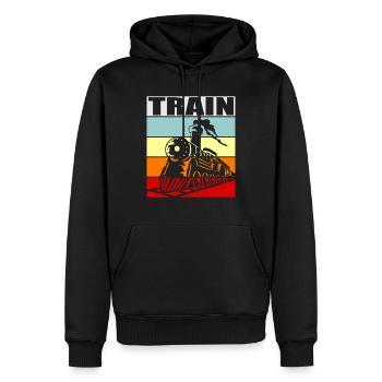 Zug - Männer Premium Bio Hoodie - Schwarz - Vorne - Nico (187cm)