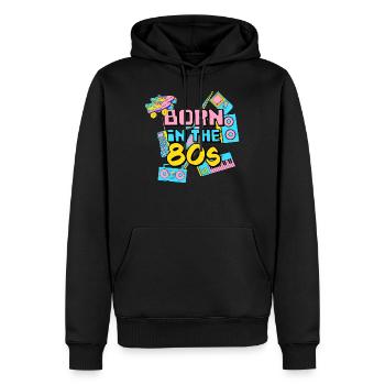 Born in the 80's - Men’s Premium Organic Hoodie - black - Front - Nico (187cm)