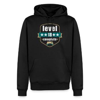 18e anniversaire niveau 18 complet 2002 - Sweat à capuche Premium bio Homme - noir - Devant - Nico (187cm)