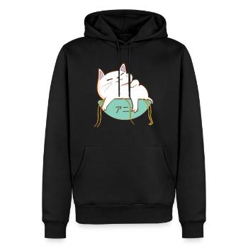 Anime chat ramen plein - Sweat à capuche Premium bio Homme - noir - Devant - Nico (187cm)