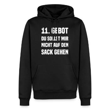 11. Gebot Du sollst mir nicht auf den Sack gehen - Männer Premium Bio Hoodie - Schwarz - Vorne - Nico (187cm)