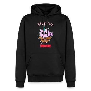 Va te faire foutre, je suis une licorne - Sweat à capuche Premium bio Homme - noir - Devant - Nico (187cm)