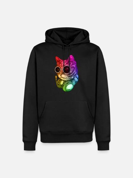 Bunte Musik Katze Kopfhörer Raver Tier - Männer Premium Bio Hoodie - Schwarz
