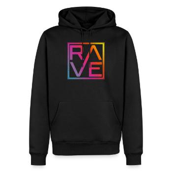 Raving, rave, techno, house, soirée edm - Sweat à capuche Premium bio Homme - noir - Devant - Nico (187cm)
