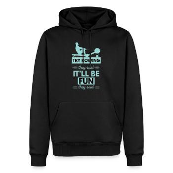 Essayez de ramer Ils ont dit que les amateurs de musculation ramaient la machine - Sweat à capuche Premium bio Homme - noir - Devant - Nico (187cm)