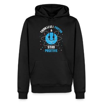 Pensez comme un proton et restez positif - Sweat à capuche Premium bio Homme - noir - Devant - Nico (187cm)