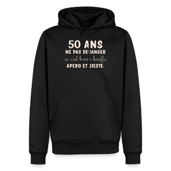 50 ans anniversaire - Sweat à capuche Premium bio Homme - noir - Devant - Nico (187cm)