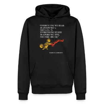 Citation stoïcienne de Marc Aurèle, Illusion, Point de - Sweat à capuche Premium bio Homme - noir - Devant - Nico (187cm)