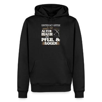 Alten Mann mit Pfeil und Bogen - Bogenschießen - Männer Premium Bio Hoodie - Schwarz - Vorne - Nico (187cm)
