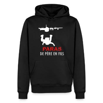 Militaire parachutiste père et fils - Sweat à capuche Premium bio Homme - noir - Devant - Nico (187cm)