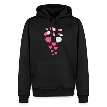 Cadeau de relation Saint Valentin amour coeur pilules - Sweat à capuche Premium bio Homme - noir - Devant - Nico (187cm)