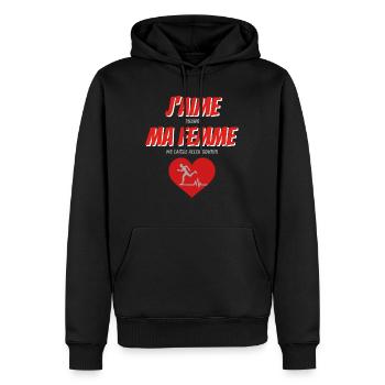 J'aime ma femme quand elle me laisse aller courir - Sweat à capuche Premium bio Homme - noir - Devant - Nico (187cm)